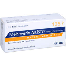 Abbildung: Mebeverin Aristo 135 mg Filmtabletten 50 St, Filmtabletten PZN 15736356