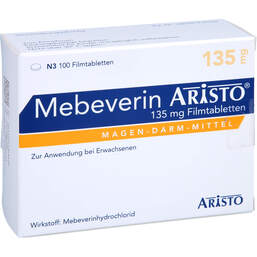 Abbildung: Mebeverin Aristo 135 mg Filmtabletten 100 St, Filmtabletten PZN 15736362
