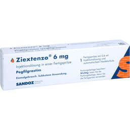 Abbildung: Ziextenzo 6 mg Injektionslösung Fertigspritze mit autom.Nadels. 1 St, Injektionslösung PZN 15740820
