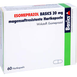 Abbildung: Esomeprazol Basics 20 mg magensaftresistent Hartkapseln 60 St, Magensaftresistente Hartkapseln PZN 15744344