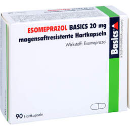 Abbildung: Esomeprazol Basics 20 mg magensaftresistent Hartkapseln 90 St, Magensaftresistente Hartkapseln PZN 15744350
