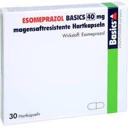 Abbildung: Esomeprazol Basics 40 mg magensaftresistent Hartkapseln 30 St, Magensaftresistente Hartkapseln PZN 15744373