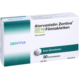 Abbildung: Atorvastatin Zentiva 20 mg Filmtabletten 30 St, Filmtabletten PZN 15784332