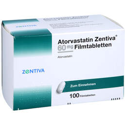 Abbildung: Atorvastatin Zentiva 60 mg Filmtabletten 100 St, Filmtabletten PZN 15784527