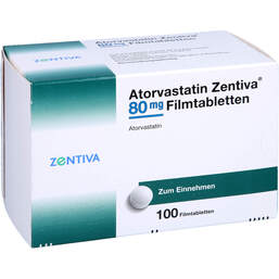 Abbildung: Atorvastatin Zentiva 80 mg Filmtabletten 100 St, Filmtabletten PZN 15784562