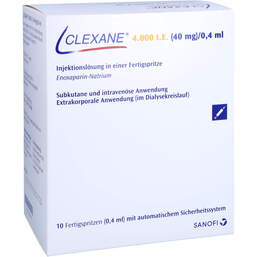 Abbildung: Clexane 4.000 I.E. 40mg / 0,4ml Ilo F.Sp. + Sich-System 10 St, Injektionslösung in einer Fertigspritze PZN 15785863
