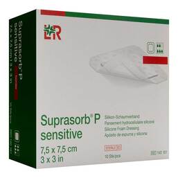 Abbildung: Suprasorb P sensitive PU-Schaumv.bor.lite 7,5x7,5 10 St, Verband PZN 15814671