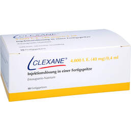 Abbildung: Clexane 4.000 I.E. 40mg / 0,4ml Ilo in einer Fertigspritze 10 St, Injektionslösung in einer Fertigspritze PZN 15814843