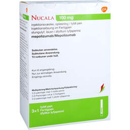 Abbildung: Nucala 100 mg Injektionslösung im Fertigpen 3X1 ml, Injektionslösung PZN 15815848
