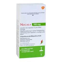 Abbildung: Nucala 100 mg Injektionslösung in einer Fertigspritze 1X1 ml, Injektionslösung PZN 15815860