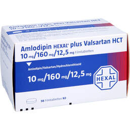 Abbildung: Amlodipin Hexal plus Valsartan HCT 10mg / 160mg / 12,5 98 St, Filmtabletten PZN 15824830