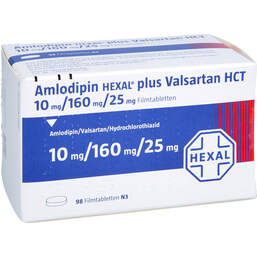 Abbildung: Amlodipin Hexal plus Valsartan HCT 10mg / 160mg / 25mg 98 St, Filmtabletten PZN 15824913