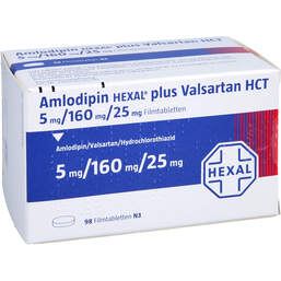 Abbildung: Amlodipin Hexal plus Valsartan HCT 5mg / 160mg / 25mg 98 St, Filmtabletten PZN 15824959