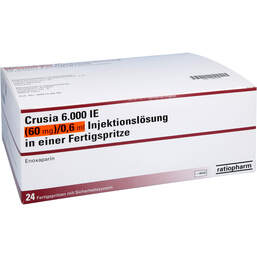 Abbildung: Crusia 6.000 I.E. 60 mg / 0,6 ml Ilo F.Sp. + Sich-System 24 St, Injektionslösung in einer Fertigspritze PZN 15861819