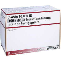 Abbildung: Crusia 10.000 I.E. 100 mg / 1 ml Ilo F.Sp. + Sich-System 12 St, Injektionslösung in einer Fertigspritze PZN 15861908