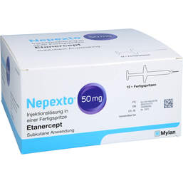 Abbildung: Nepexto 50 mg Injektionslösung in einer Fertigspritze 12 St, Injektionslösung PZN 15862859