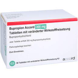 Abbildung: Bupropion Accord 300 mg Tabletten mit verä.Wst.-Frs. 90 St, Tablette mit veränderter Wirkstofffreisetzung PZN 15883206