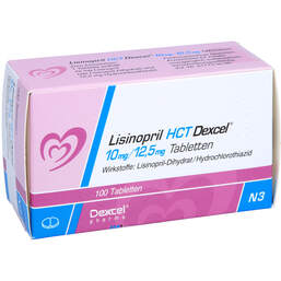 Abbildung: Lisinopril HCT Dexcel 10 mg / 12,5 mg Tabletten 100 St, Tabletten PZN 15883689
