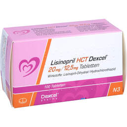 Abbildung: Lisinopril HCT Dexcel 20 mg / 12,5 mg Tabletten 100 St, Tabletten PZN 15883726