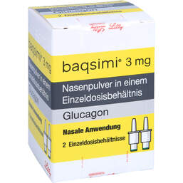 Abbildung: Baqsimi 3 mg Nasenpulver i.e.Einzeldosisbehältnis 2X3 mg, Nasendosierspray PZN 15999021