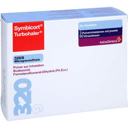 Abbildung: Symbicort Turbohaler 320 / 9 µg / Dosis 60 ED 3 St, Inhalationspulver PZN 16002627