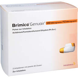 Abbildung: Brimica Genuair 340 µg / 12 µg Pulver zur Inhalation 60ED 3 St, Inhalationspulver PZN 16007441
