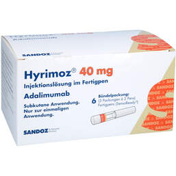 Abbildung: Hyrimoz 40 mg / 0,8 ml Injektionslösung im Fertigpen 6 St, Injektionslösung PZN 16009977