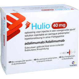Abbildung: Hulio 40 mg / 0,8 ml Injektionslösung in einer Fertigspritze  6 St, Injektionslösung PZN 16013973