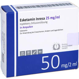 Abbildung: Esketamin Inresa 25 mg / ml Injektion - / Infusionslösung Ampulle 10X2 ml, Injektions-/Infusionslösung PZN 16021197