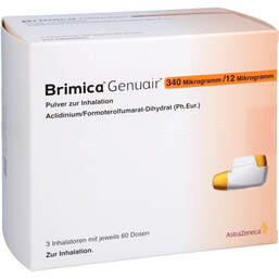 Abbildung: Brimica Genuair 340 µg / 12 µg Pulver zur Inhalation 60ED 3 St, Inhalationspulver PZN 16032462