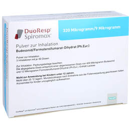 Abbildung: Duoresp Spiromax 320µg / 9 µg / Dosis 3x60ED Inh.-Pulver  3 St, Inhalationspulver PZN 16033378
