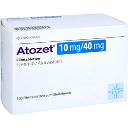 Abbildung: Atozet 10 mg / 40 mg Filmtabletten 100 St, Filmtabletten PZN 16036595