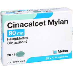 Abbildung: Cinacalcet Mylan 90 mg Filmtabletten 28 St, Filmtabletten PZN 16036738