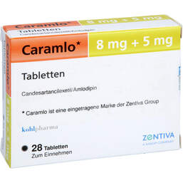 Abbildung: Caramlo 8 mg / 5 mg Tabletten 28 St, Tabletten PZN 16037695