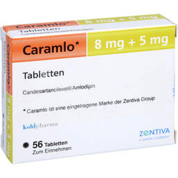 Abbildung: Caramlo 8 mg / 5 mg Tabletten 56 St, Tabletten PZN 16037703