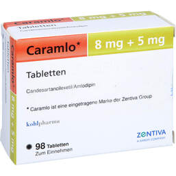 Abbildung: Caramlo 8 mg / 5 mg Tabletten 98 St, Tabletten PZN 16037726