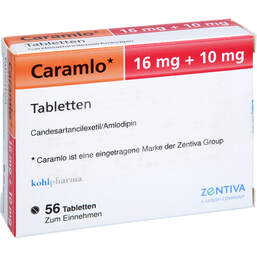 Abbildung: Caramlo 16 mg / 10 mg Tabletten 56 St, Tabletten PZN 16037749