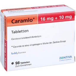 Abbildung: Caramlo 16 mg / 10 mg Tabletten 98 St, Tabletten PZN 16037761