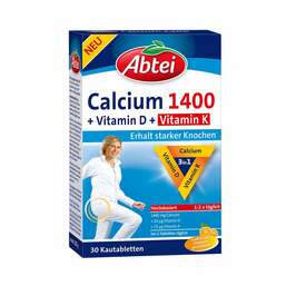 Abbildung: Abtei Calcium 1400 + Vitamin D3 + K Kautabletten 30 St, Kautabletten PZN 16044560