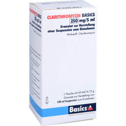 Abbildung: Clarithromycin Basics 250 mg / 5 ml Granulat Suspension-Herstellung  100 ml, Granulat zur Herstellung einer Suspension zum Einnehmen PZN 16045358