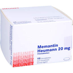 Abbildung: Memantin Heumann 20 mg Filmtabletten Heunet 98 St, Filmtabletten PZN 16060607