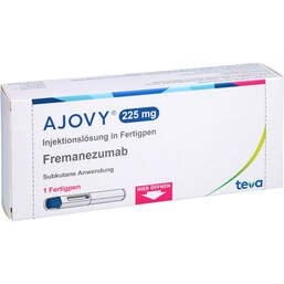 Abbildung: Ajovy 225 mg Injektionslösung in einem Fertigpen 1 St, Injektionslösung in einem Fertigpen PZN 16061423