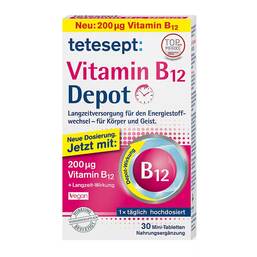 Abbildung: Tetesept Vitamin B12 Depot 200 µg Filmtabletten 30 St, Filmtabletten PZN 16086363