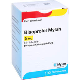 Abbildung: Bisoprolol Mylan 5 mg Filmtabletten 100 St, Filmtabletten PZN 16086765