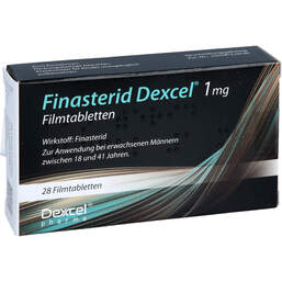 Abbildung: Finasterid Dexcel 1 mg Filmtabletten 28 St, Filmtabletten PZN 16124276