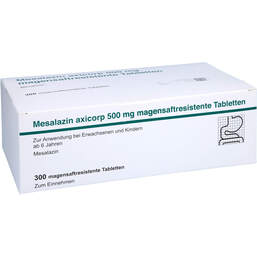 Abbildung: Mesalazin axicorp 500 mg magensaftresistent Tabletten 300 St, Tabletten magensaftresistent PZN 16124359
