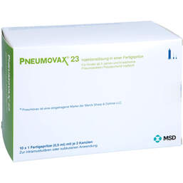 Abbildung: Pneumovax 23 Injektionslösung in einer Fertigspritze + 2 beigef.Kanülen 10X0.5 ml, Injektionslösung in einer Fertigspritze PZN 16133878
