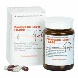 Abbildung: Pankreatin Laves 10.000 Ph.Eur.-Einh.magensaftresistent Hartkapseln 50 St, Magensaftresistente Hartkapseln PZN 16134783