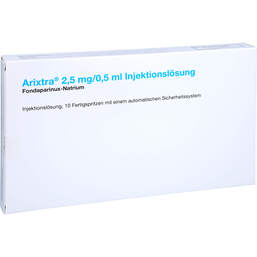 Abbildung: Arixtra 2,5 mg / 0,5 ml Injektionslösung in einer Fertigspritze 10X0.5 ml, Injektionslösung PZN 16138373