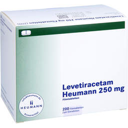 Abbildung: Levetiracetam Heumann 250 mg Filmtabletten 200 St, Filmtabletten PZN 16138545